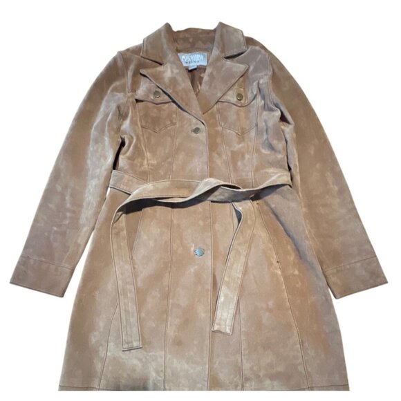 Vintage 90s y2k Wilsons Suede Leather Maxima Tan Blazer Button Down Midi Coat M - Picture 7 of 14